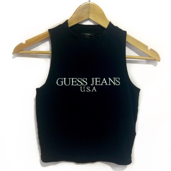 Guess High Neck Sleeveless Crop Top - Picture 1 of 2